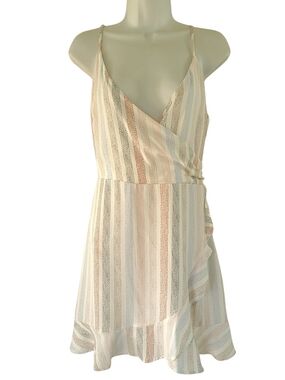 Sadie & Sage Cream Striped Mini Dress Dharma Dots Size L